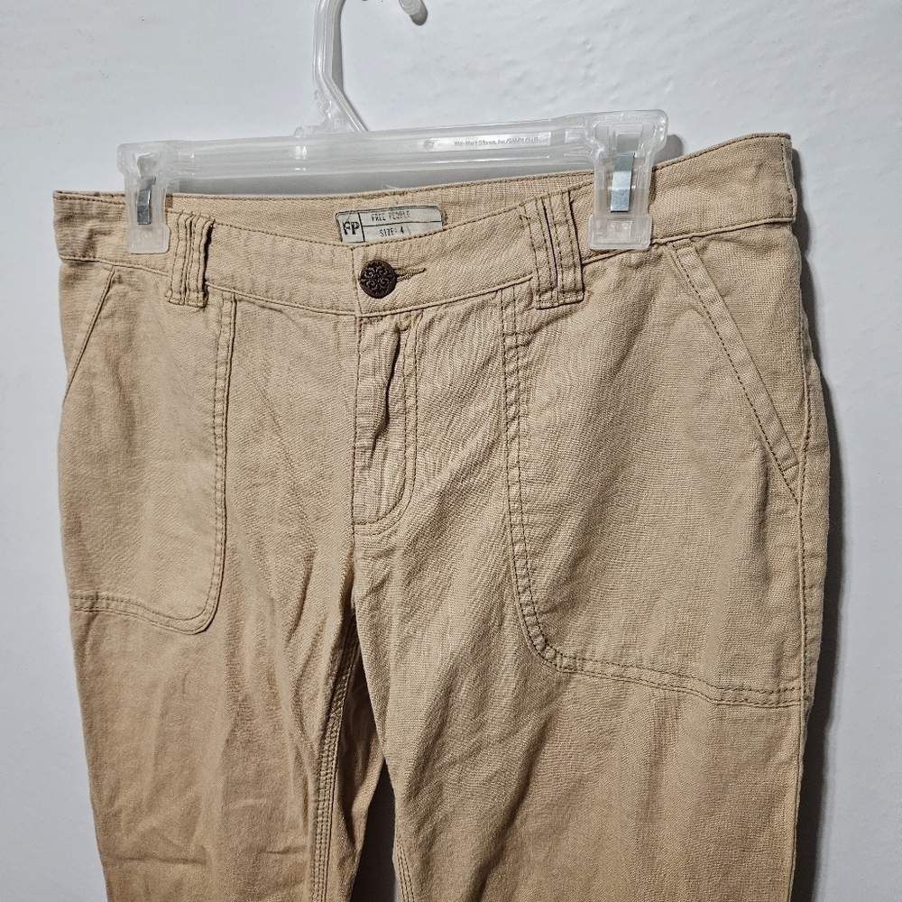 Free People Flared Linen Blend Womens Pants Two Toned Tan Combo Size 4 B13 - Picture 2 of 10